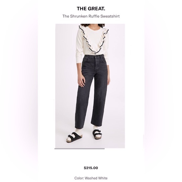 NWT THE GREAT The Shrunken Ruffle Sweatshirt in Washed White - Picture 14 of 16